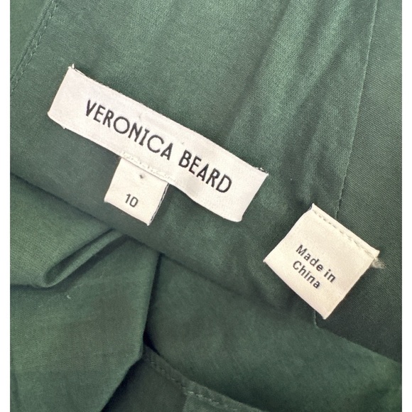 Veronica Beard Kinny Smocked Cotton Blend Midi Dress Size 10 Forest Green - Picture 6 of 8